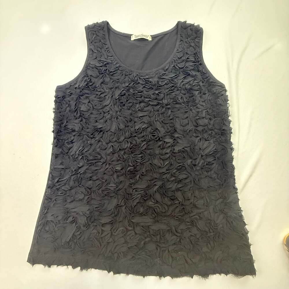 TravelSmith Black Rosette Textured Sleeveless Knit Top